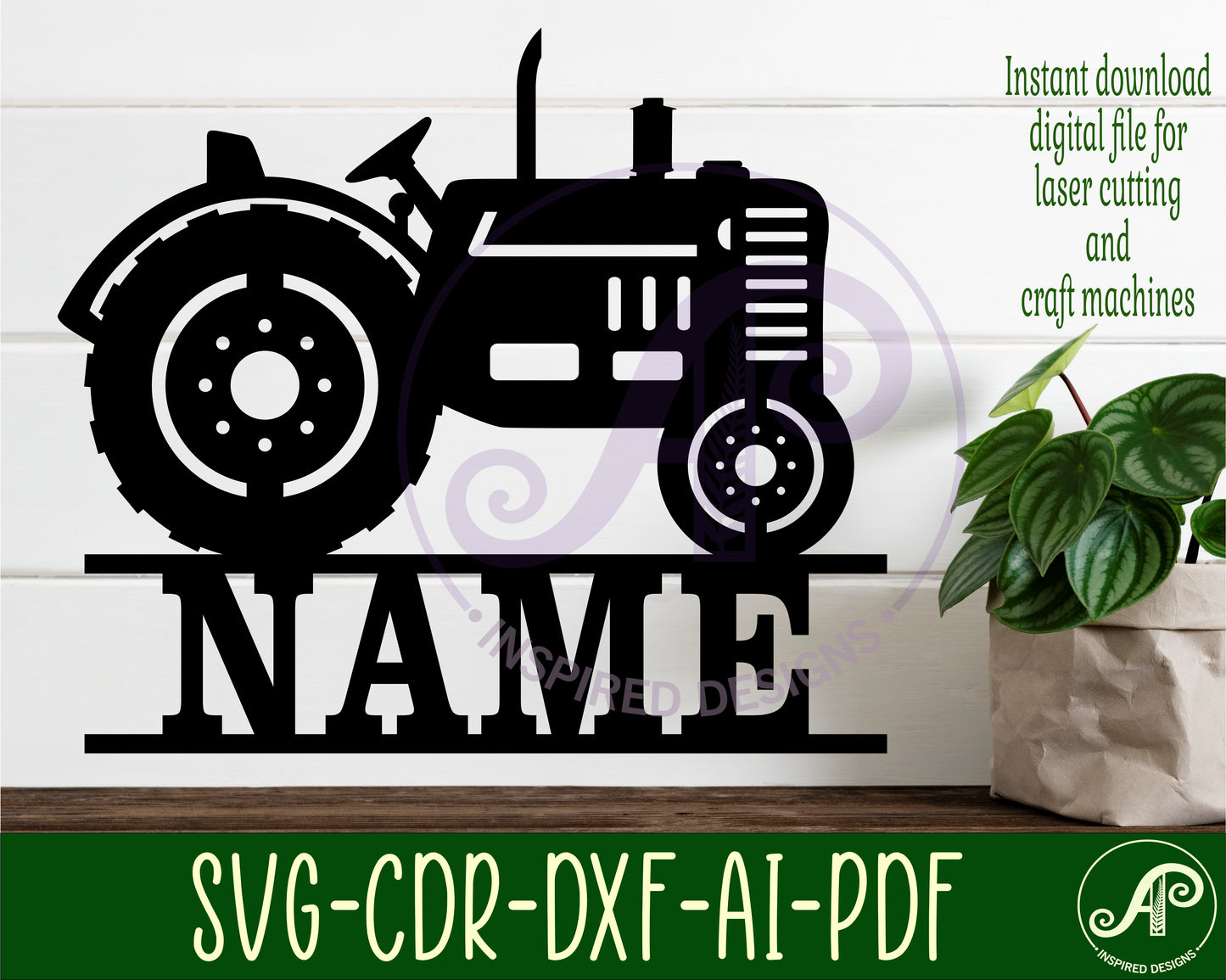 Older Tractor shape name sign SVG / DXF / AI / PDF / CDR