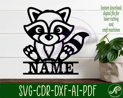 Cute Raccoon shape name sign SVG / DXF / AI / PDF / CDR