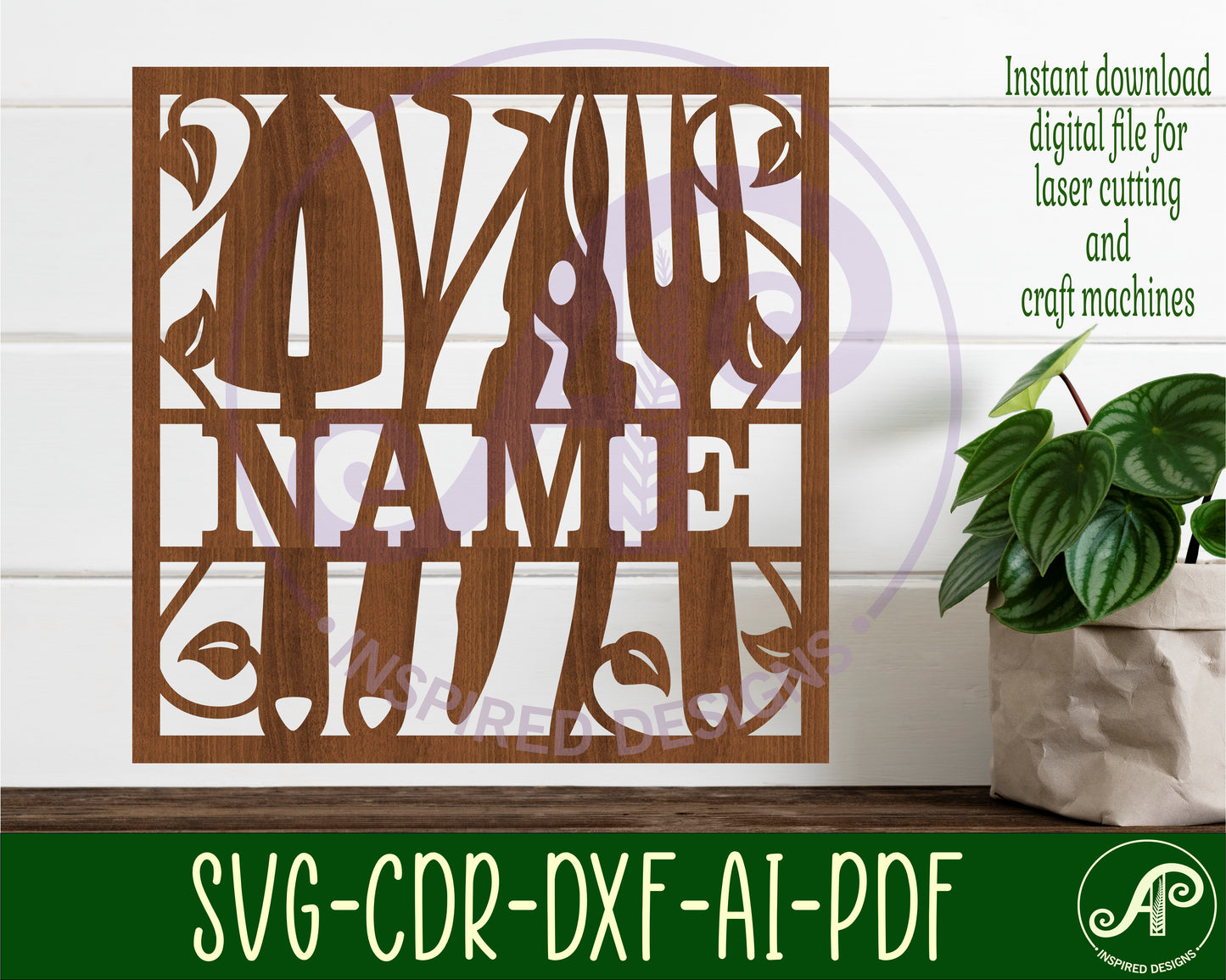 Garden tools sqaure name wall sign. SVG / DXF / AI / PDF / CDR