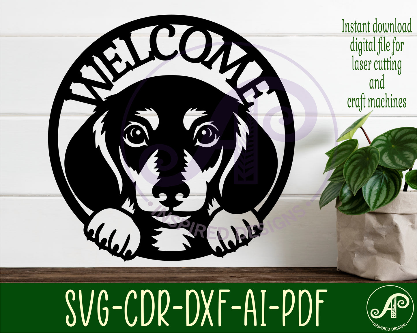 Welcome sign Dachshund dog wall sign design SVG / DXF / AI / PDF / CDR