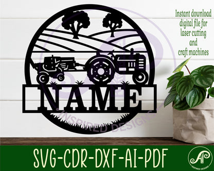 Farm hay baler and tractor name wall sign. SVG / DXF / AI / PDF / CDR