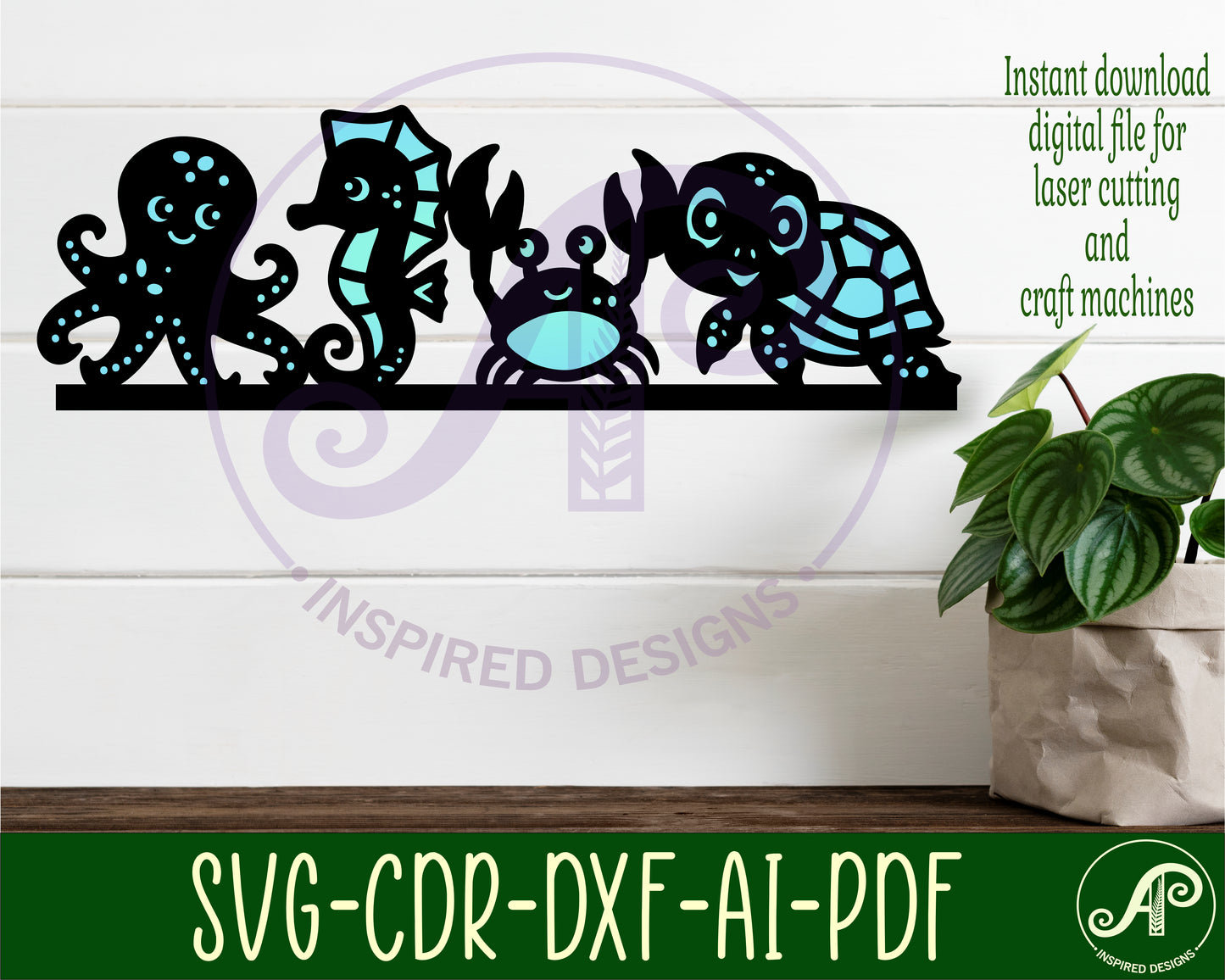 cute sea animals wall sign design SVG / DXF / AI / PDF / CDR