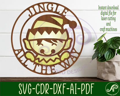 Jingle all the way with elf wall sign design SVG / DXF / AI / PDF / CDR