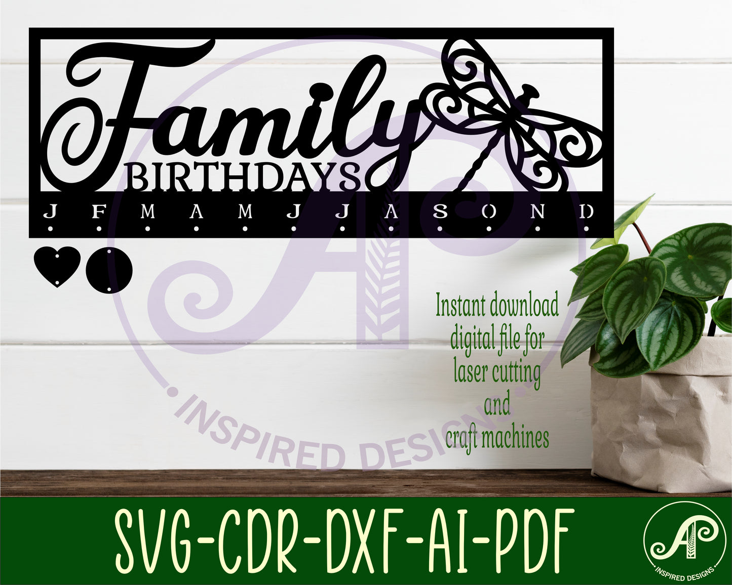 Family birthday calendar dragonfly design  SVG / DXF / AI / PDF / CDR