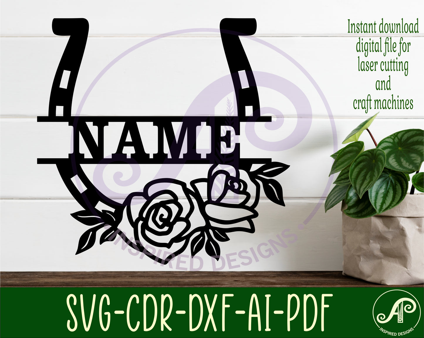 Rose horse shoe name sign SVG / DXF / AI / PDF / CDR