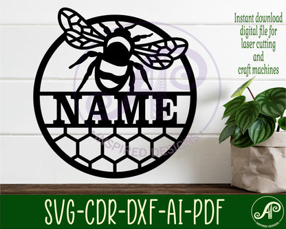 Detailed Bee name wall sign. SVG / DXF / AI / PDF / CDR