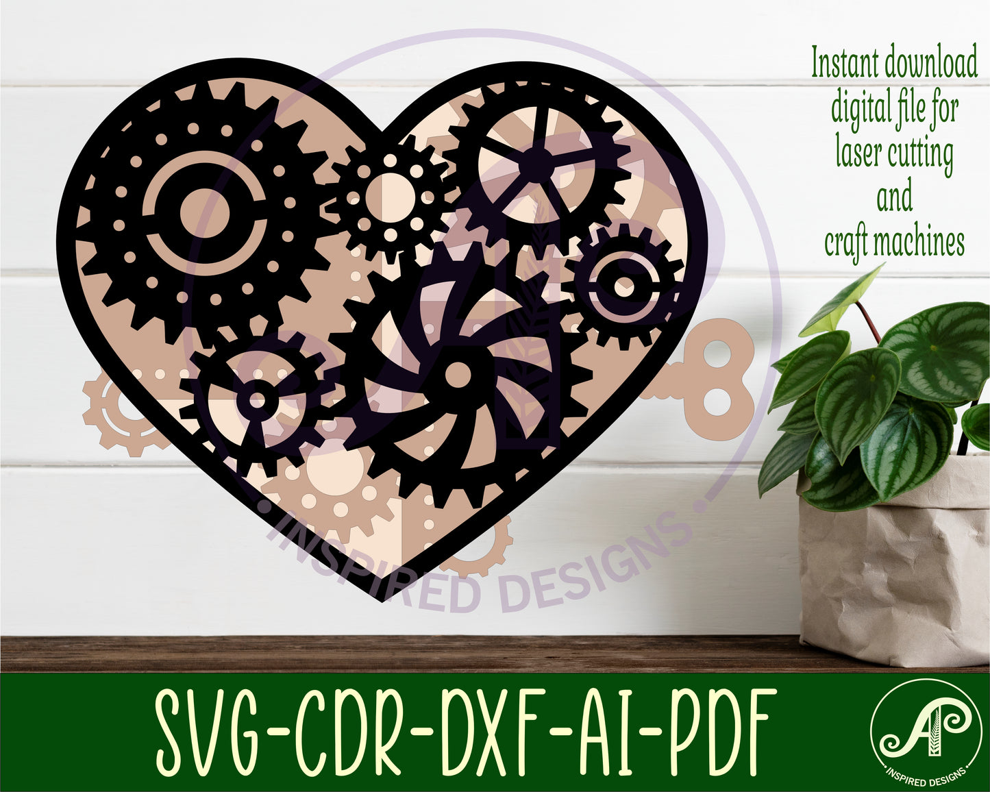 Steampunk heart layered wall sign design SVG / DXF / AI / PDF / CDR