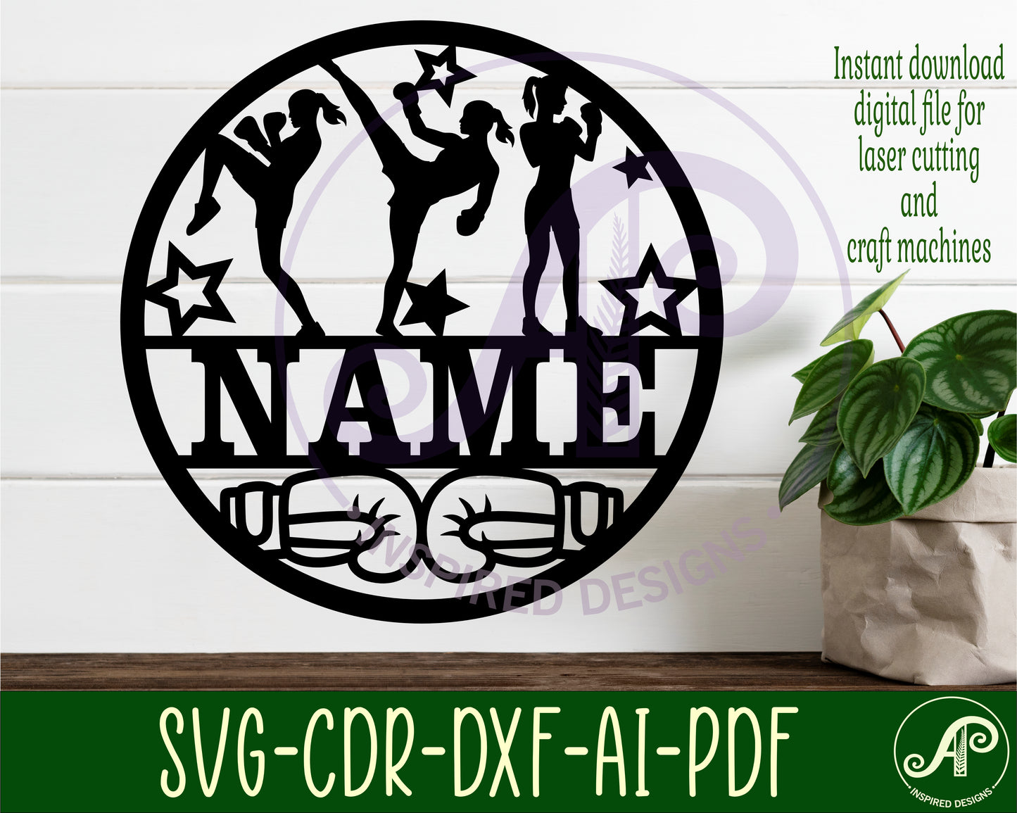 Kickboxing female name wall sign. SVG / DXF / AI / PDF / CDR