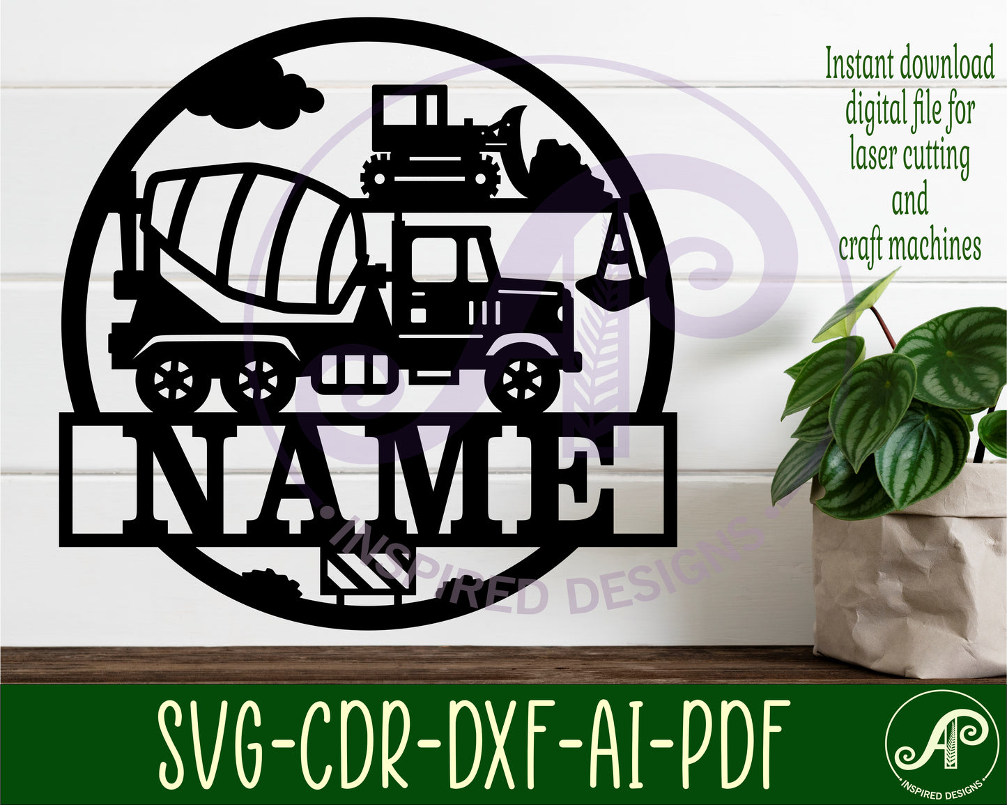 Construction Cement truck name wall sign. SVG / DXF / AI / PDF / CDR