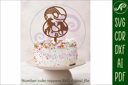 Unicorn number cake toppers design SVG / DXF / AI / PDF / CDR