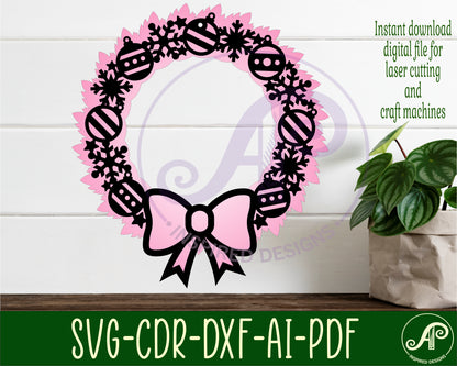 Two layer christmas wreath wall sign design SVG / DXF / AI / PDF / CDR