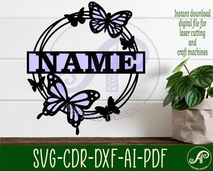 Butterfly wreath shape name sign SVG / DXF / AI / PDF / CDR