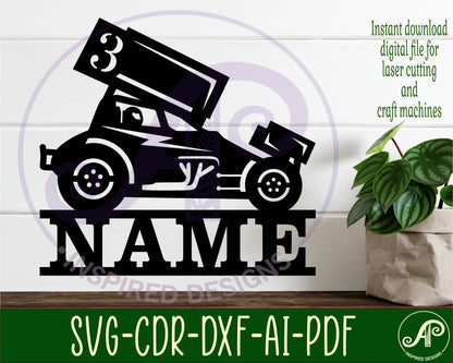 Dirt racer car shape name sign SVG / DXF / AI / PDF / CDR