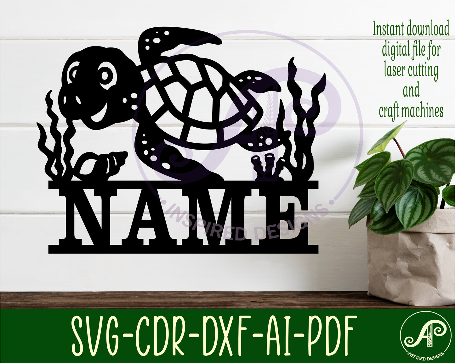 Turtle shape name sign SVG / DXF / AI / PDF / CDR