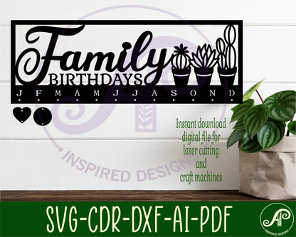 Family birthday calendar succulents design  SVG / DXF / AI / PDF / CDR