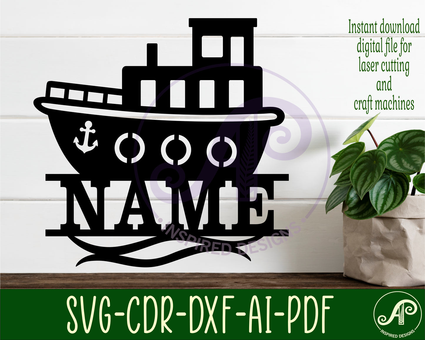 Tug boat name sign SVG / DXF / AI / PDF / CDR