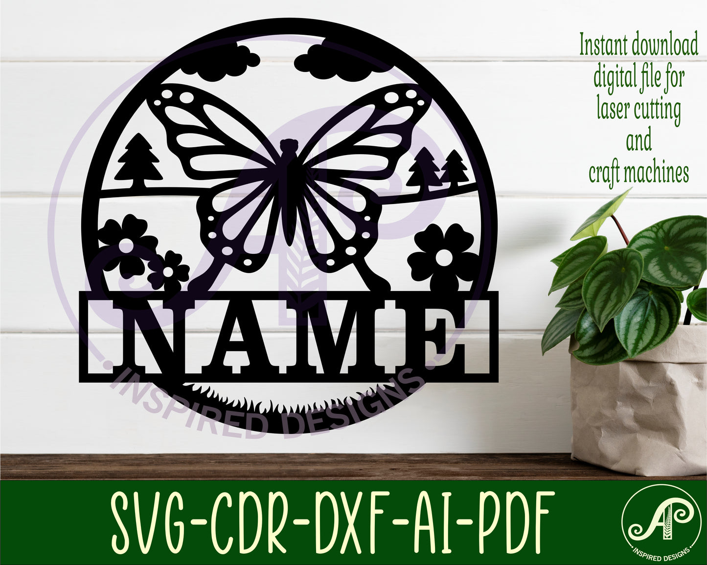 Butterfly name wall sign. SVG / DXF / AI / PDF / CDR