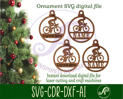 Cyclist Christmas Ornament SVG laser cut files