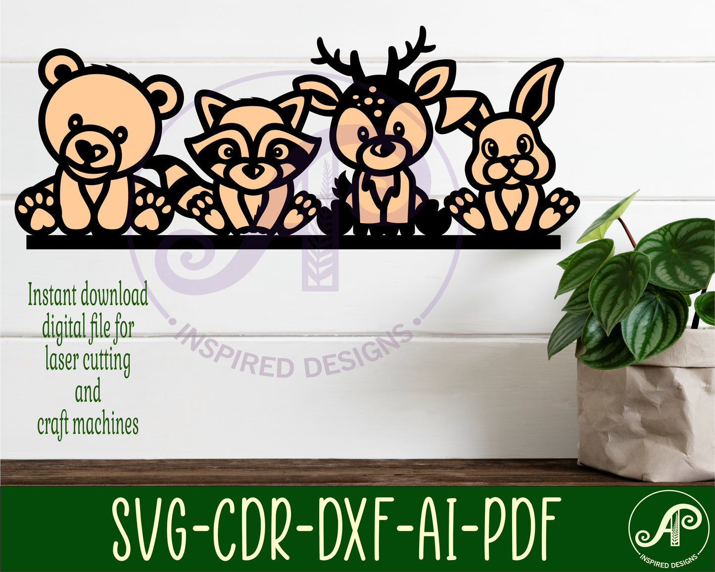 Cute woodland animal line up wall sign design SVG / DXF / AI / PDF / CDR