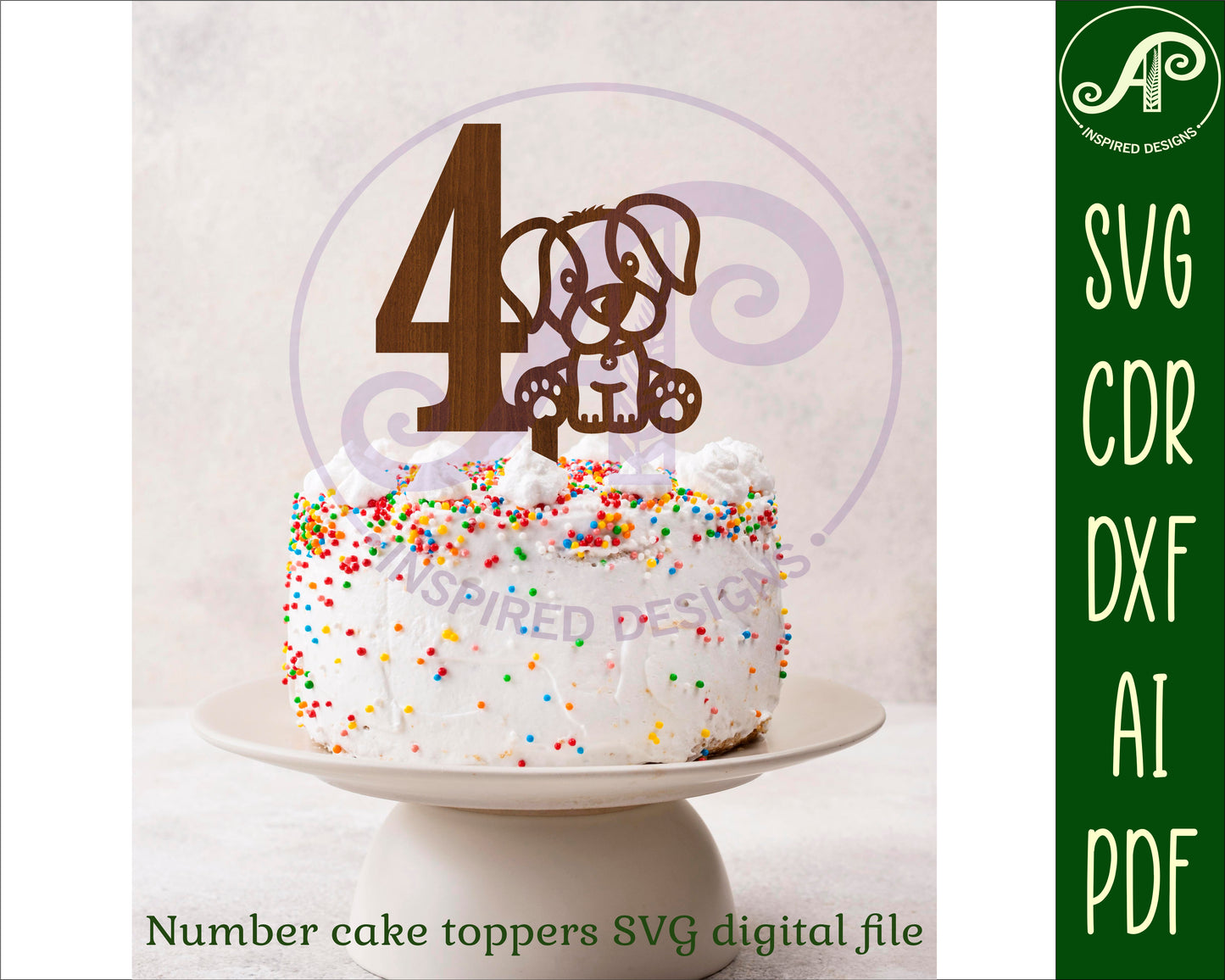 Cute dog number cake topper designs SVG / DXF / AI / PDF / CDR