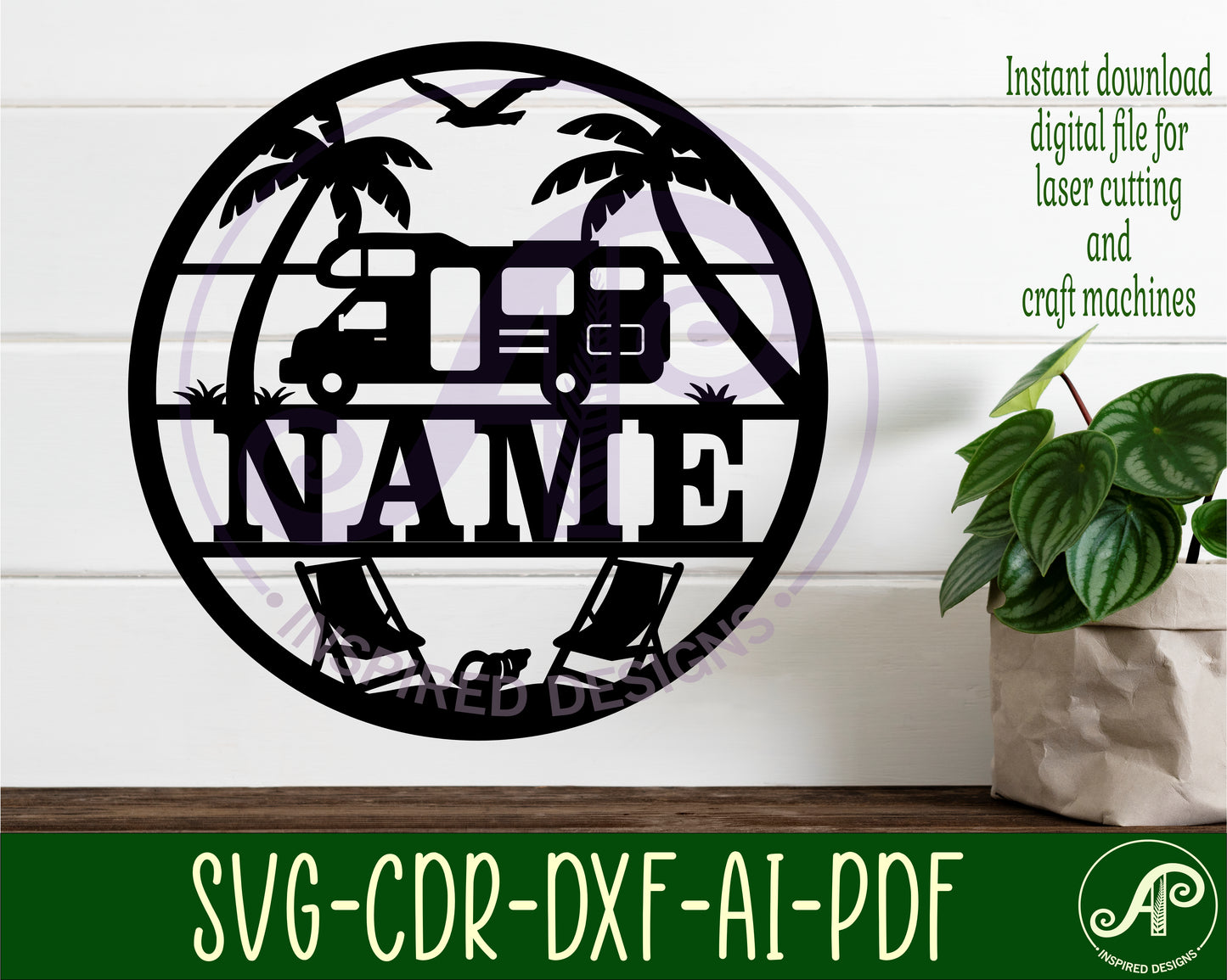 Beach Caravan name wall sign. SVG / DXF / AI / PDF / CDR