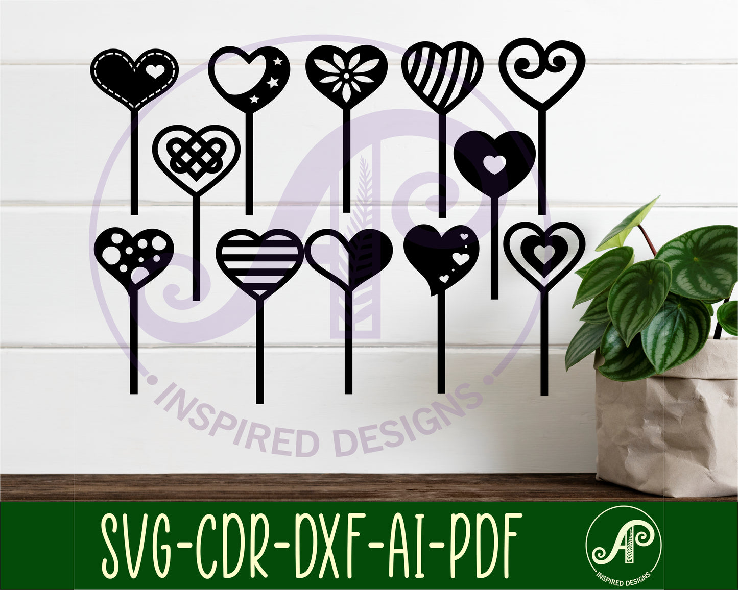 Hearts cupcake topper design SVG / DXF / AI / PDF / CDR