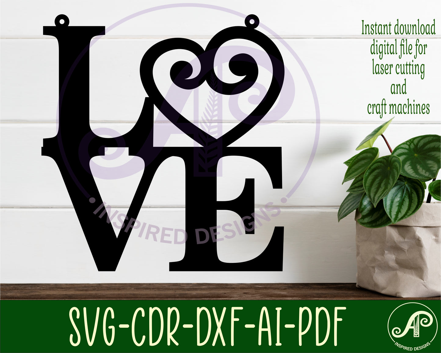 Love with swirl heart wall sign design SVG / DXF / AI / PDF / CDR