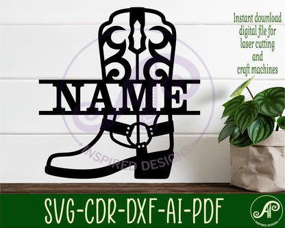 Cowboy boot design shape name sign SVG / DXF / AI / PDF / CDR