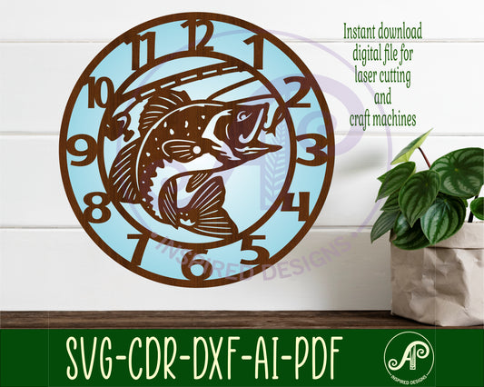 Bass fish wall clock template designs