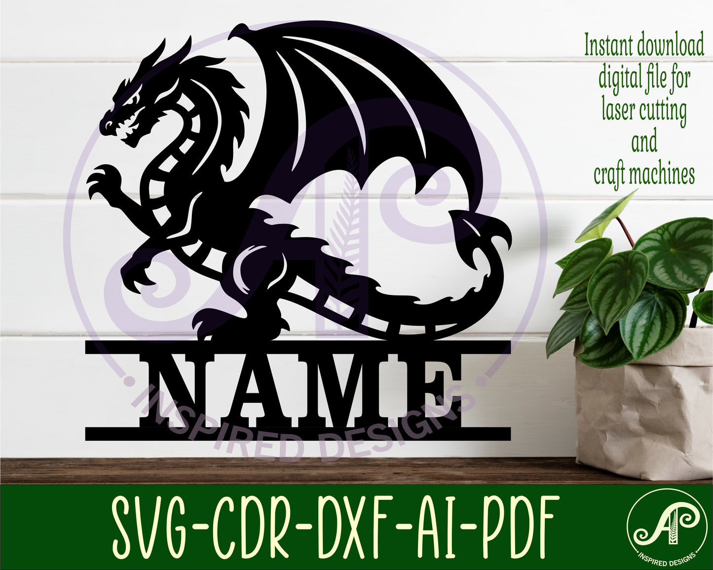 Detailed dragon shape name sign SVG / DXF / AI / PDF / CDR