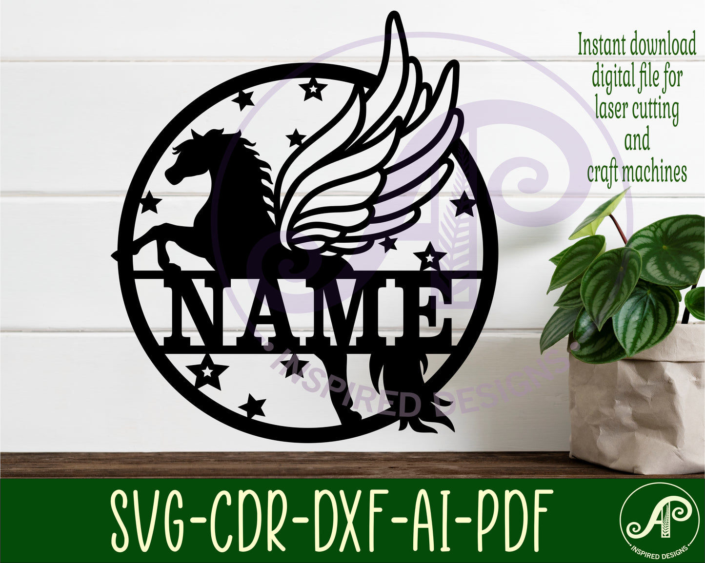 Pegasus name wall sign. SVG / DXF / AI / PDF / CDR