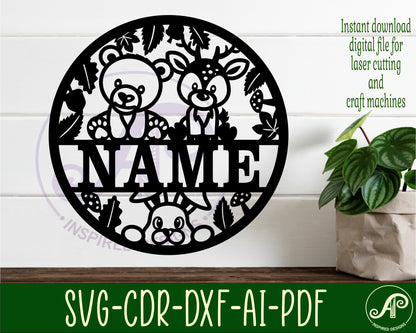 Cute bear and deer name wall sign. SVG / DXF / AI / PDF / CDR