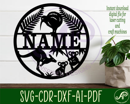 Australian and New Zealand name wall sign. SVG / DXF / AI / PDF / CDR