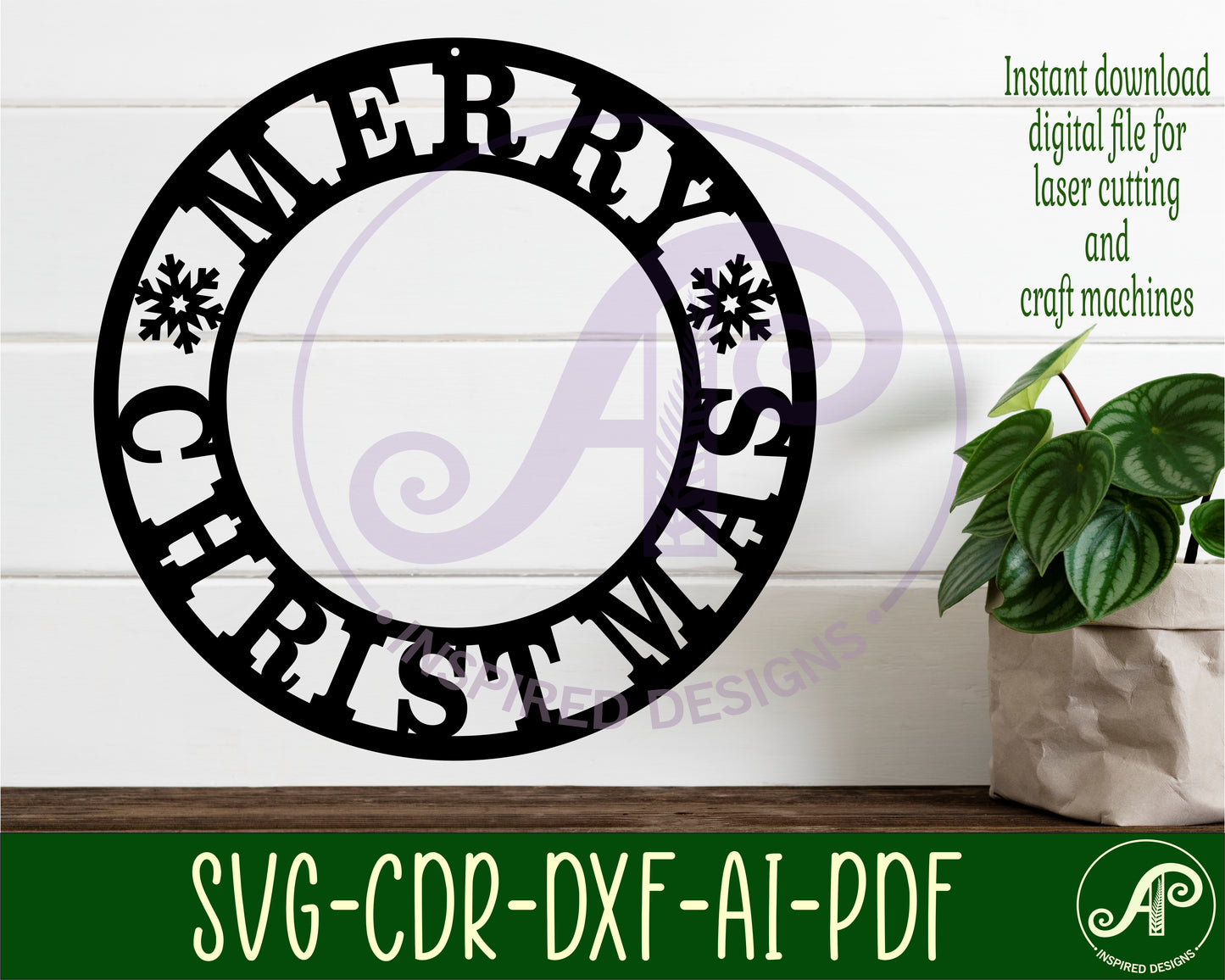 Merry Christmas  wreath wall sign design SVG / DXF / AI / PDF / CDR