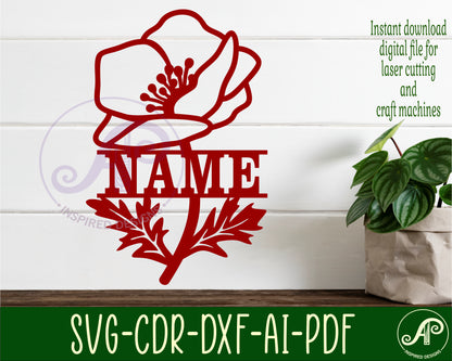 Poppy flower shape name sign SVG / DXF / AI / PDF / CDR