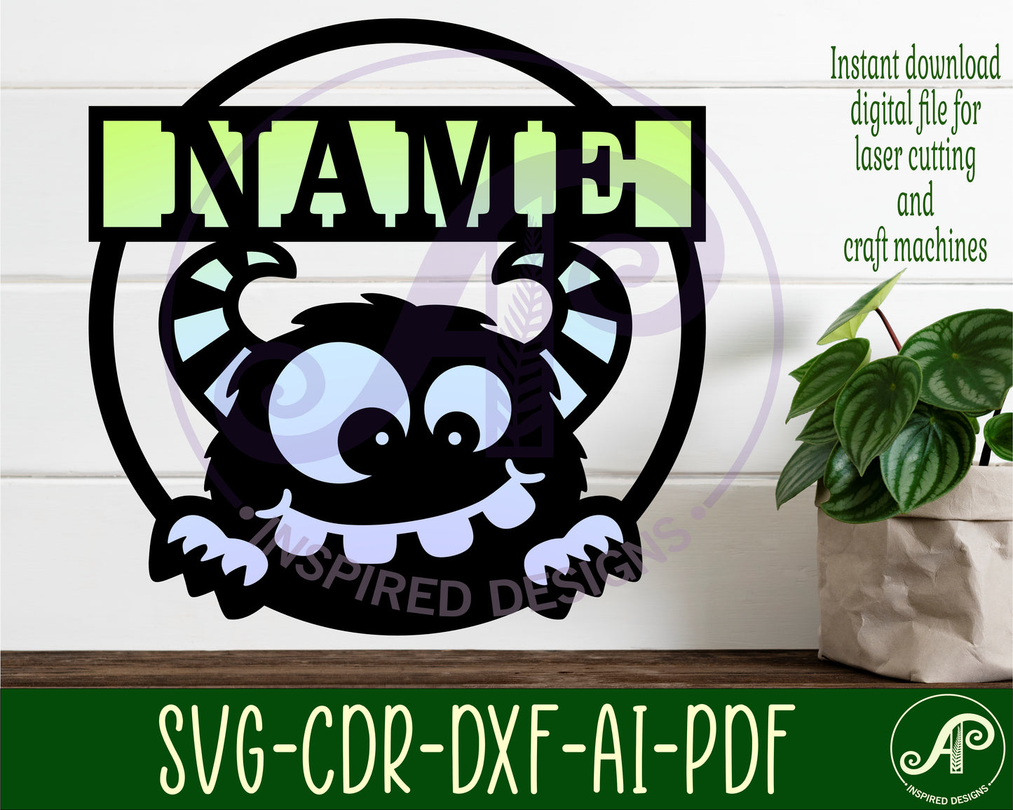 Monster single name wall sign. SVG / DXF / AI / PDF / CDR