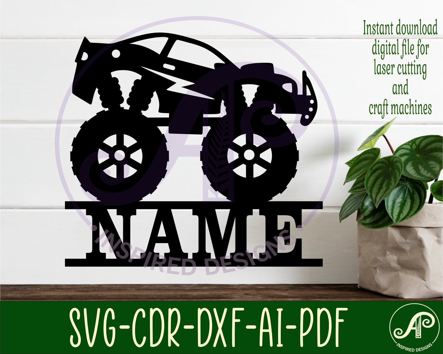 Monster truck car shape name sign SVG / DXF / AI / PDF / CDR