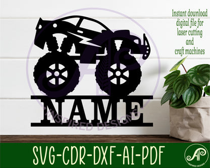 Monster truck car shape name sign SVG / DXF / AI / PDF / CDR