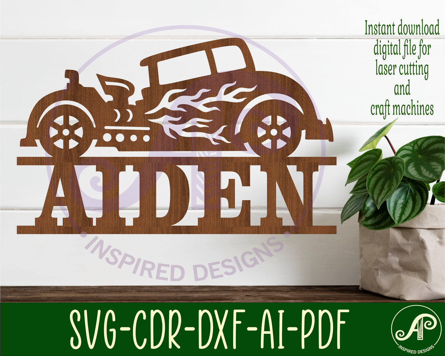 Hot rod car shape name sign SVG / DXF / AI / PDF / CDR