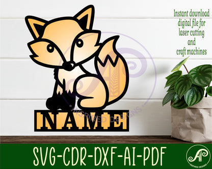 Cute Fox shape name sign SVG / DXF / AI / PDF / CDR