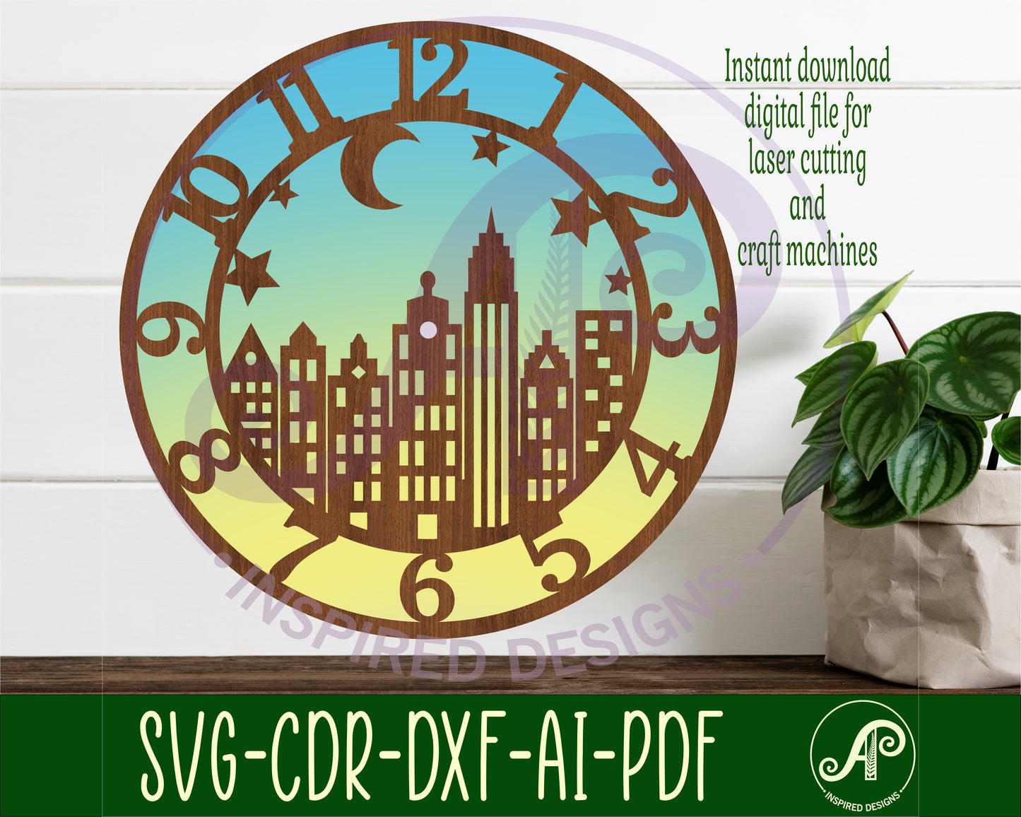 City scene clock template design