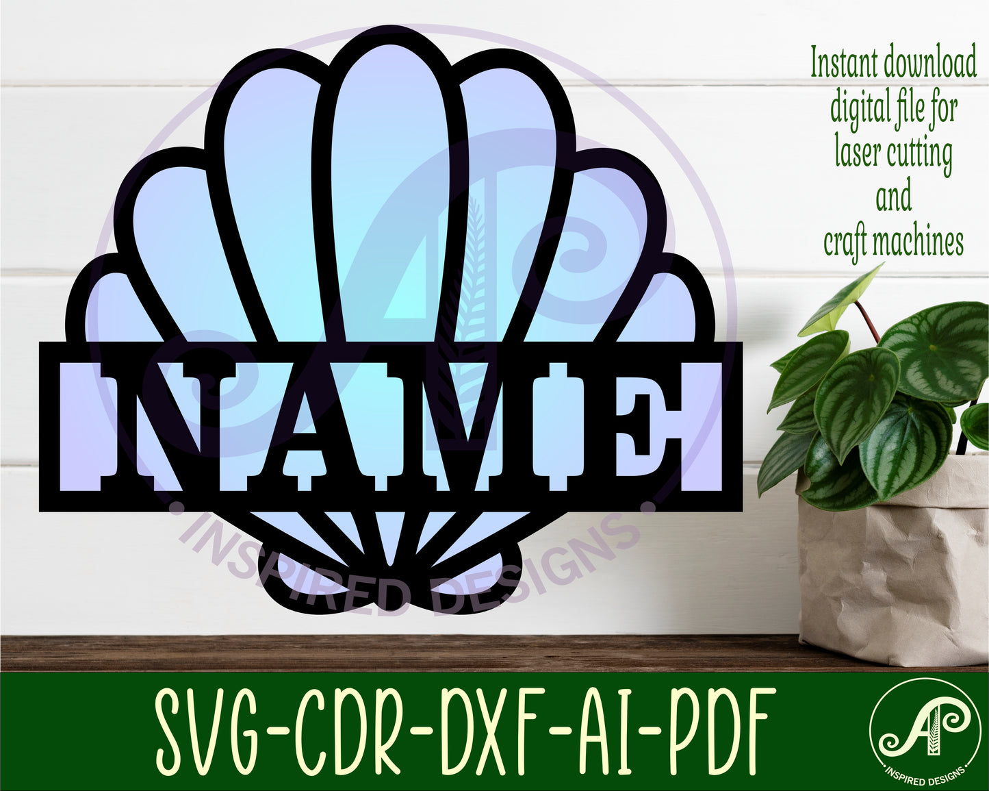 Seashell shape name sign design 2 SVG / DXF / AI / PDF / CDR