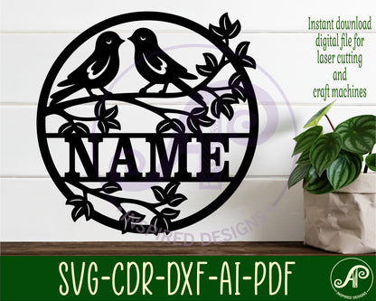 Cute love birds name wall sign. SVG / DXF / AI / PDF / CDR