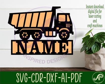 Dump truck shape name sign SVG / DXF / AI / PDF / CDR