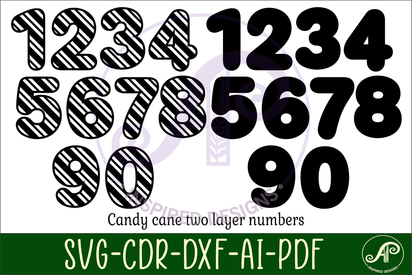 Candy cane wall numbers set. two layers