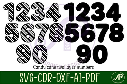 Candy cane wall numbers set. two layers