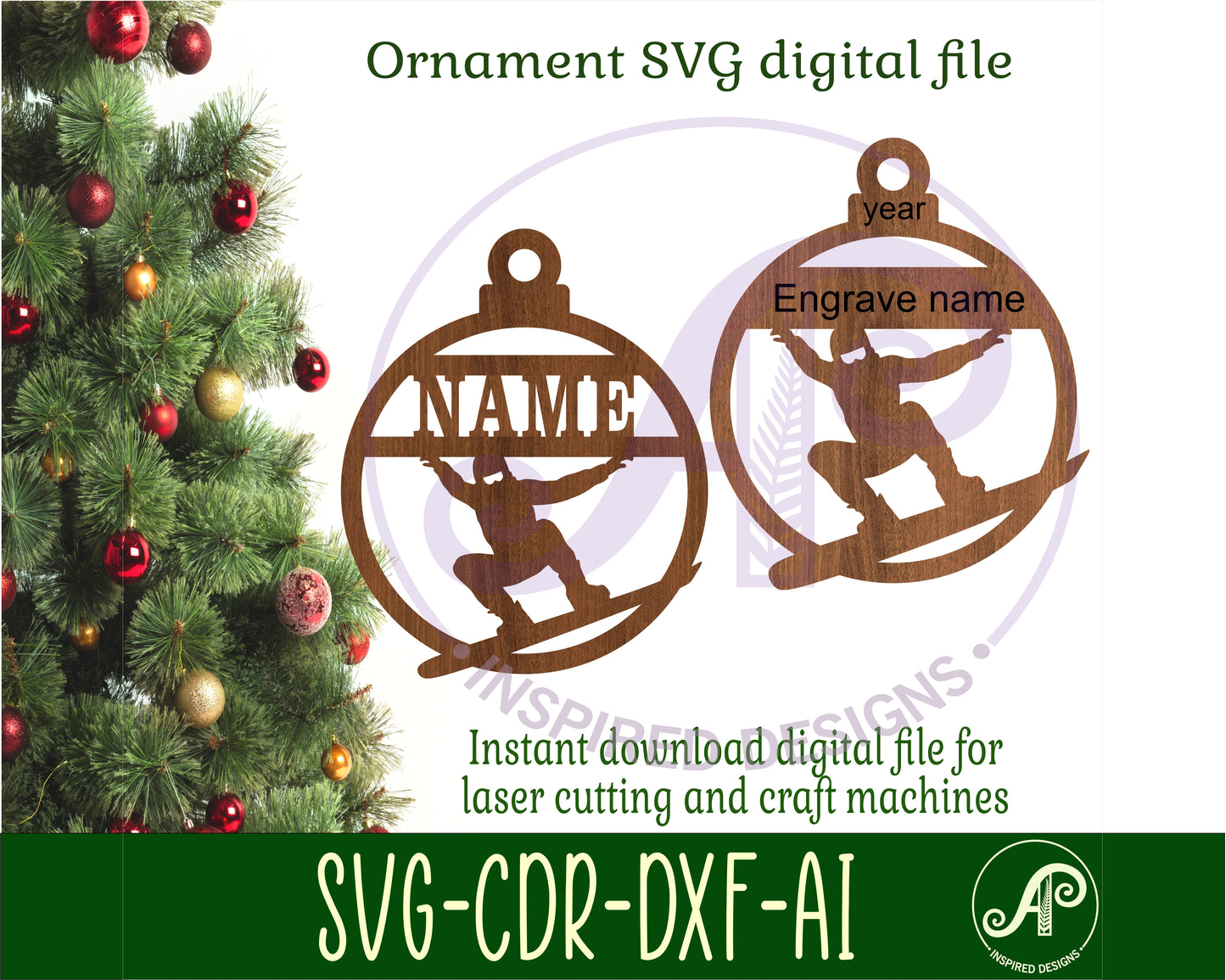 Snowborder Christmas Ornament SVG laser cut files