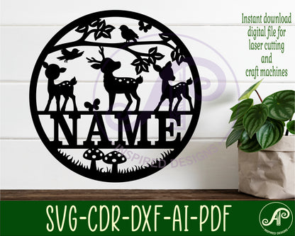 Woodland deer name wall sign. SVG / DXF / AI / PDF / CDR