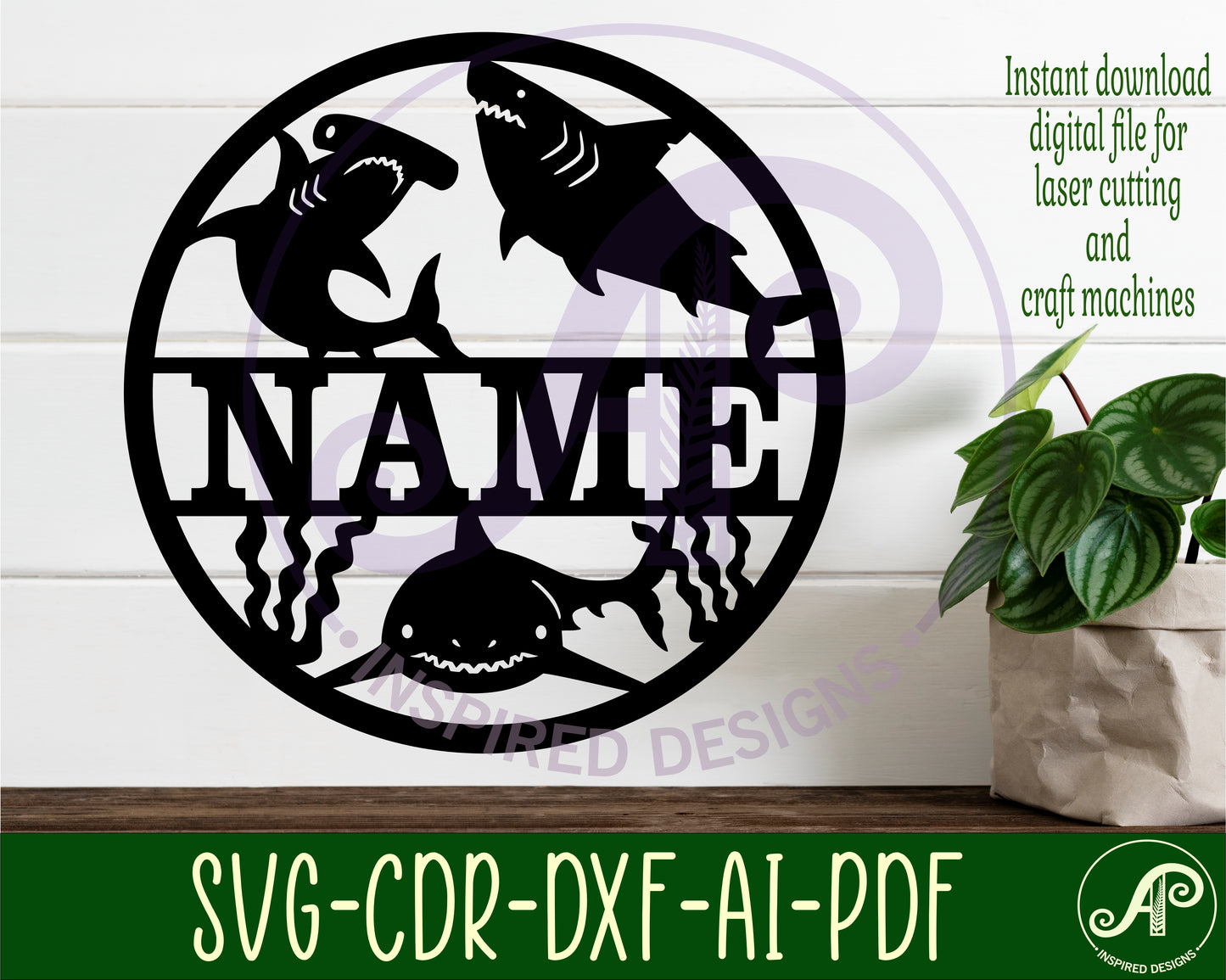 Sharks name wall sign. SVG / DXF / AI / PDF / CDR