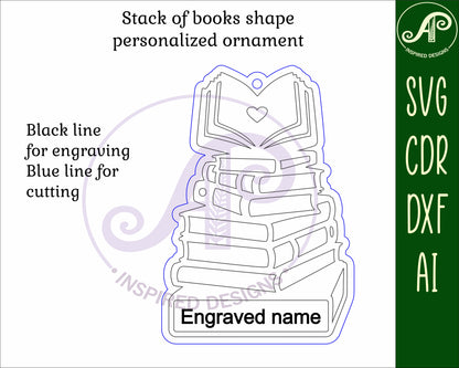 Stack of books engraved ornament design SVG / DXF / AI